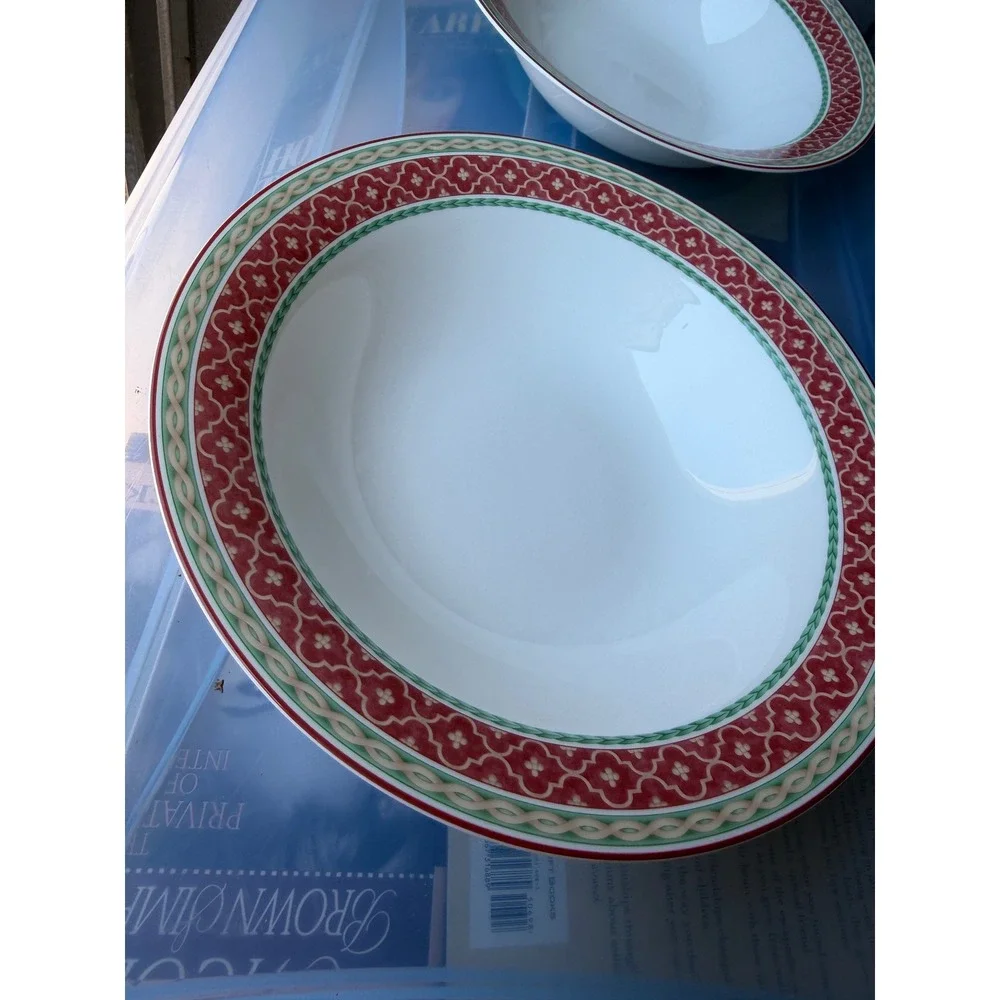 Fitz‎ and Floyd Sonoma Pasta Bowls Classic Choices Red Green Geometric Set of 2